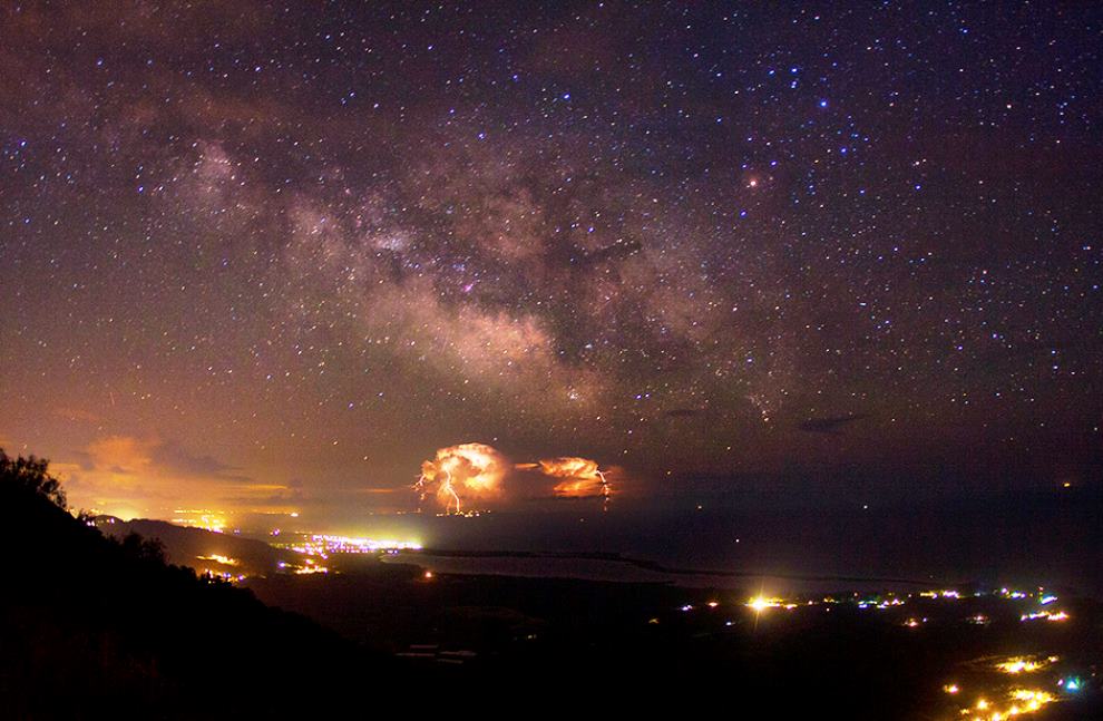 Milky Way Lightning Over Greece