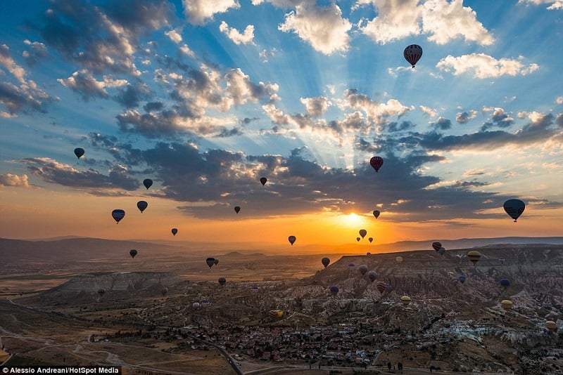 Hot Air Balloons Over Turkey At Sunrise