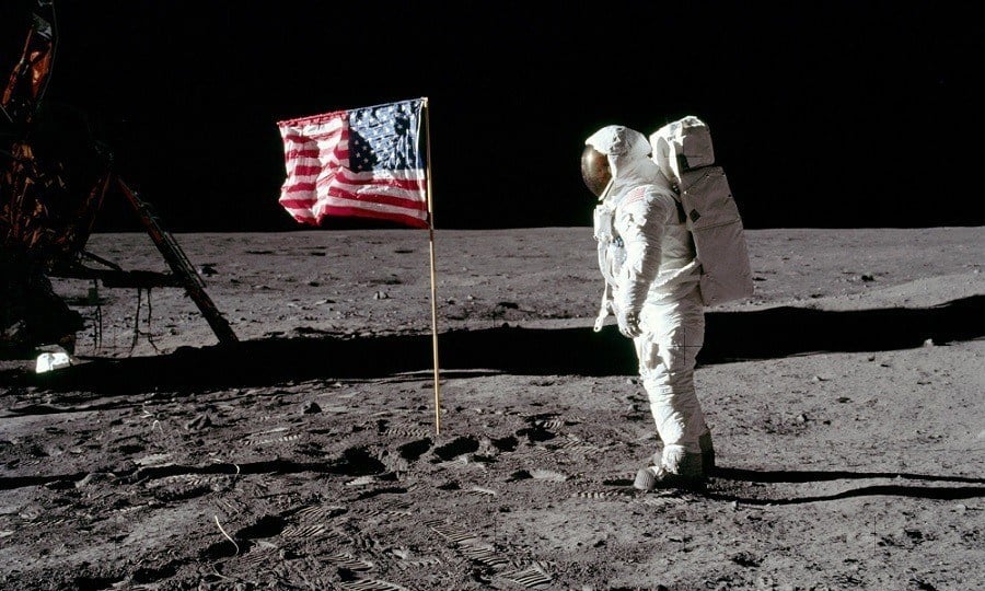 Astronaut Moon American Flag