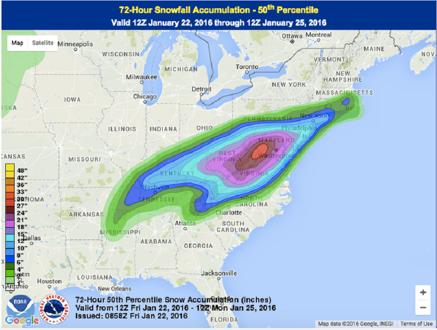 Snowfall Prediction For Winter Storm Jonas