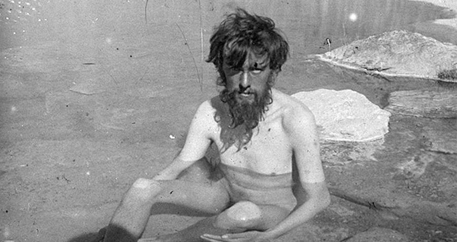 Aleister Crowley In A Pool Of Water After Mountain Climbing