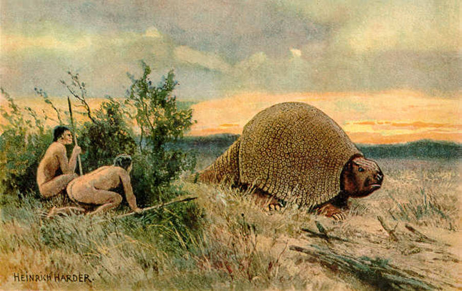 Humans Hunting A Glyptodon