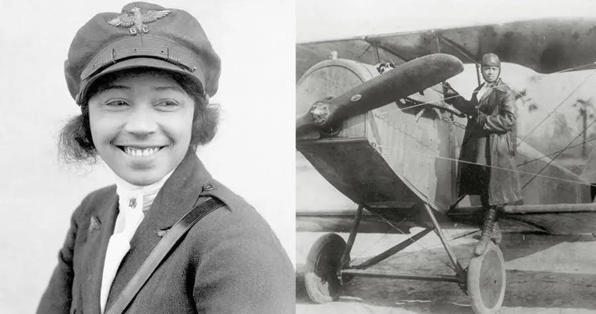 Bessie Coleman First African American Female Aviator Posing By Plane 