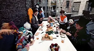 Masked People Eating