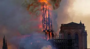 Steeple Engulfed Flames Cathedral