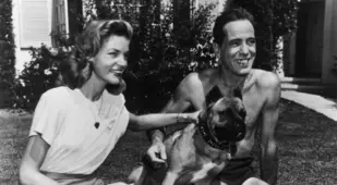 Lauren Bacall And Humphrey Bogart With Their Pet Dog