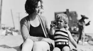Norma Jeane Baker At The Beach With Her Mother
