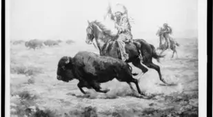 Native American Man Killing Buffalo