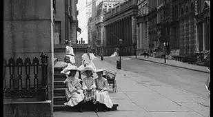 Six Unidentified Little Girls Seated On A Wall Street Stoop, New York City, August 18, 1904.