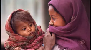 Nepalese Woman Purple Headscarf