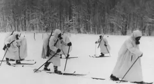 Finnish troops with gas while on skis