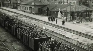 German military transporting Soviet prisoners of war