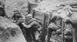 French Soldiers Capturing Germans In World War I Trenches
