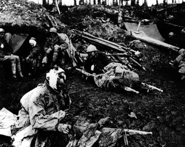 Wounded Soldiers Lie In Trenches