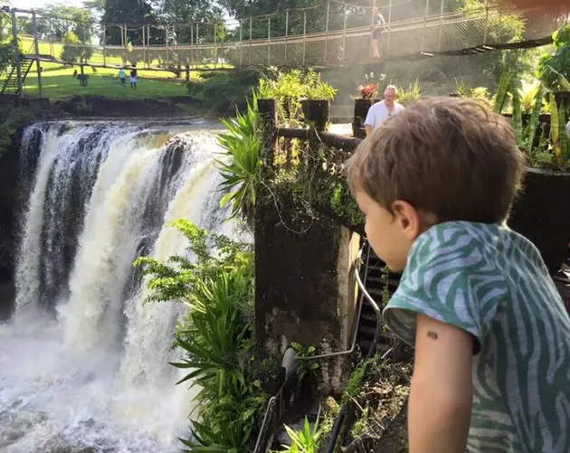 Kid Overlooking Waterfall