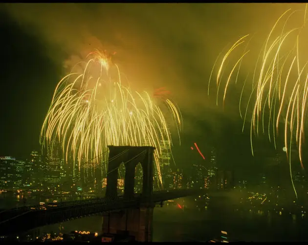 Fireworks Above The Brooklyn Bridge