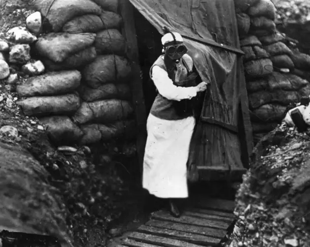 American Nurse Wearing A Gas Mask In A World War I Trench