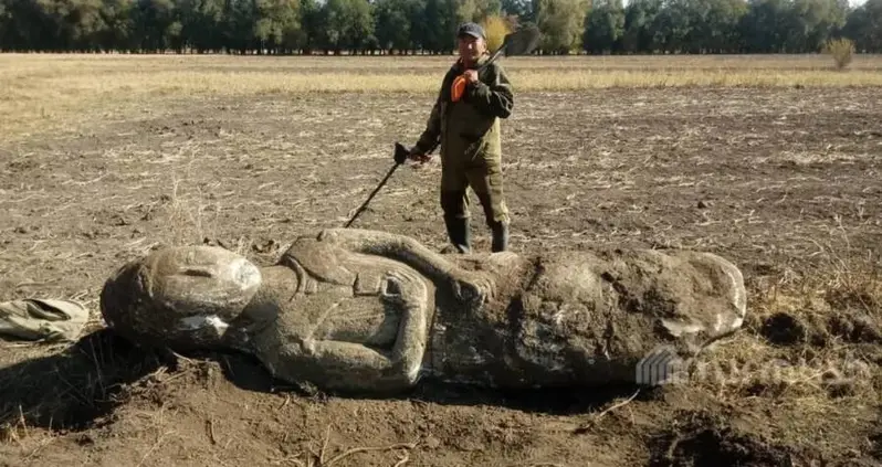 A Potato Farmer In Kyrgyzstan Just Unearthed A Massive 6th-Century Warrior Statue While Plowing His Field