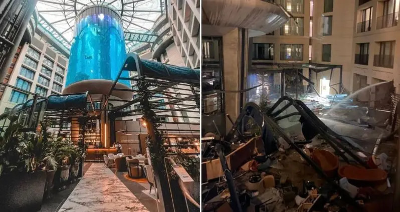 The World’s Largest Freestanding Cylindrical Aquarium Just Burst And Spilled 1,500 Fish Into Berlin’s Streets