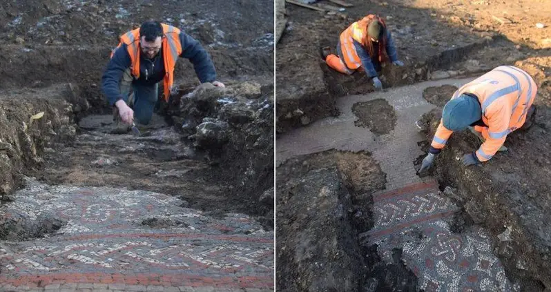 Archaeologists Discover An Ancient Roman Mosaic Beneath A Supermarket Construction Site In England