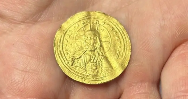 Rare Byzantine Gold Coin Depicting The Face Of Jesus Discovered By Metal Detectorist In Norway