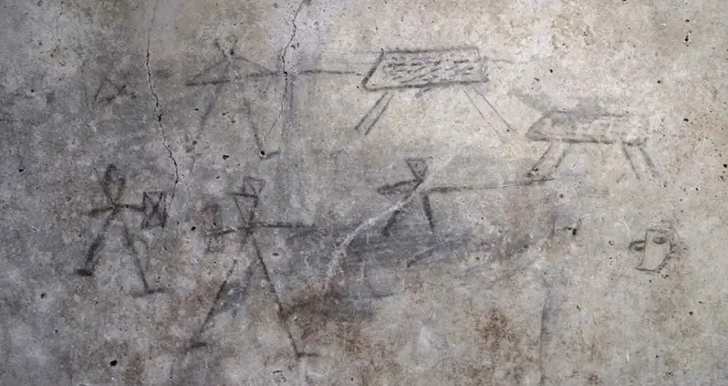 Ancient Drawings Of Stick-Figure Gladiators Likely Made By Children Uncovered At The Ruins Of Pompeii