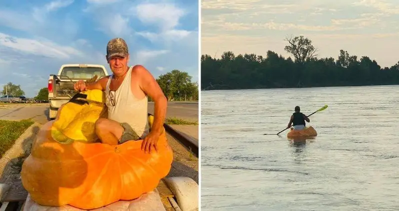 A Nebraska Man Just Broke A World Record After Paddling 38 Miles Down The Missouri River In A Giant Pumpkin