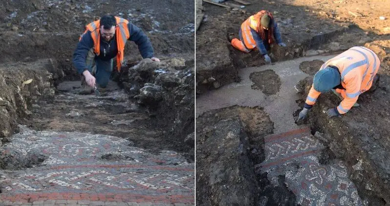 Archaeologists Discover An Ancient Roman Mosaic Beneath A Supermarket Construction Site In England