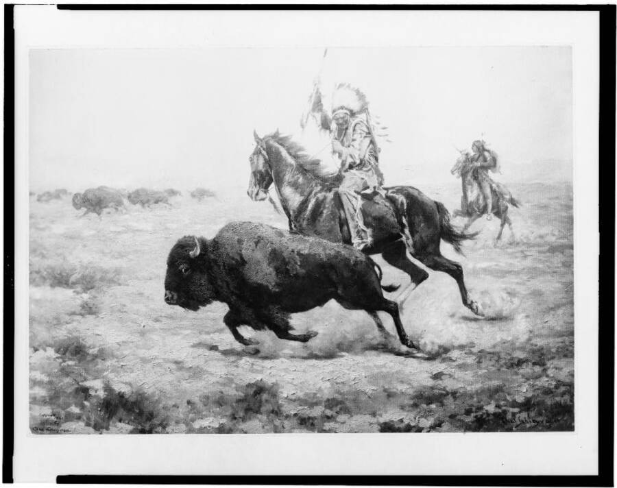 Native American Man Killing Buffalo