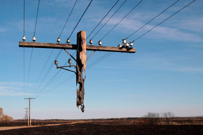 Burned Electric Pole in Russia From Climate Change