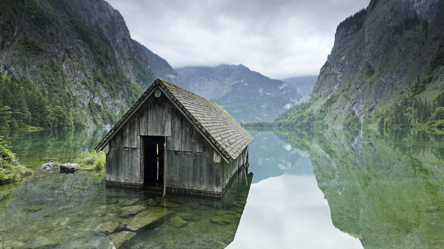 deserted house with lake