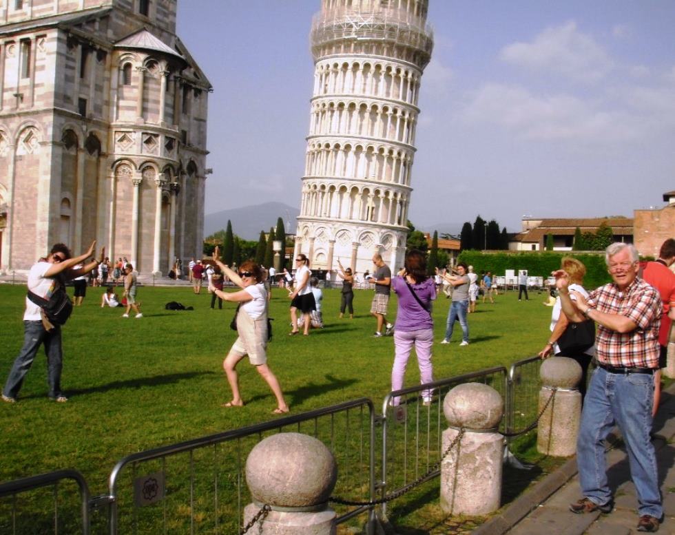 Tourists At The Leaning Tower