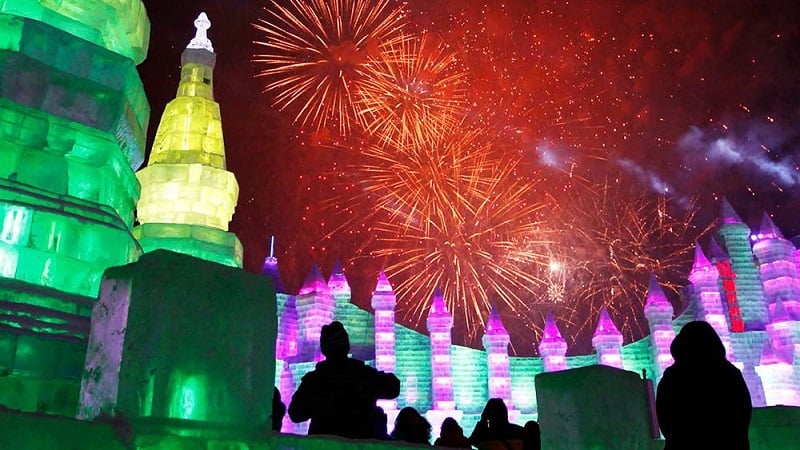 Fireworks at the Harbin Ice and Snow Festival