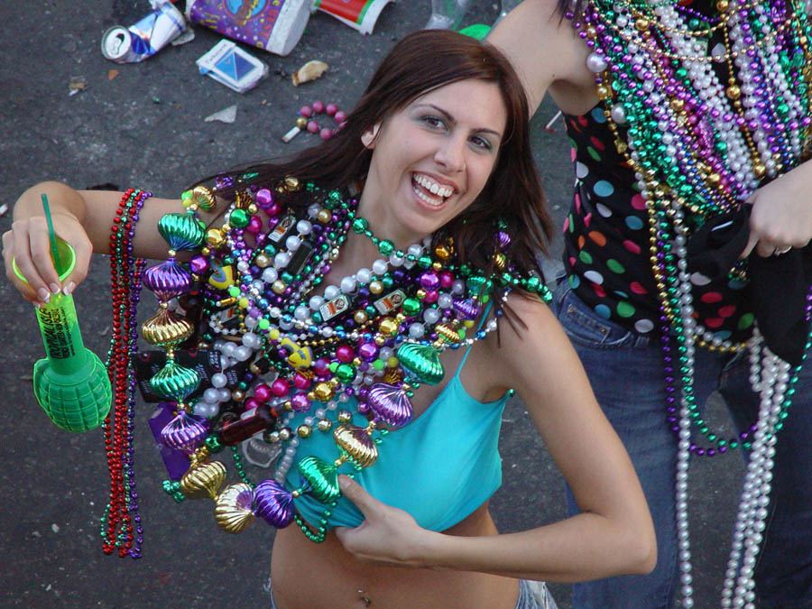 Mardi Gras Breast Fake Boobs Beads Busty Big Tits Shirt, Fat