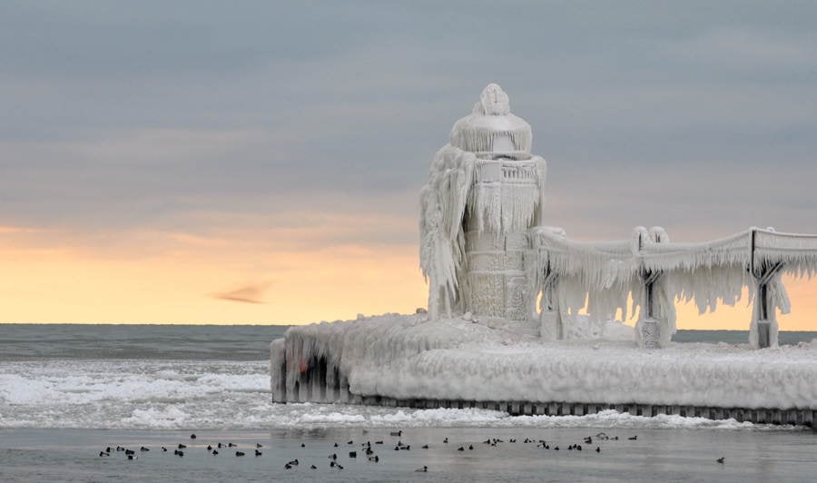 Frozen Lighthouses White Sunset