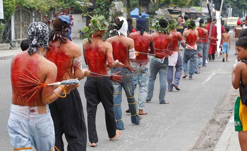 Filipino Men Self-Flagellation During Holy Week
