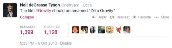 Neil DeGrasse Tyson Tweets Gravity