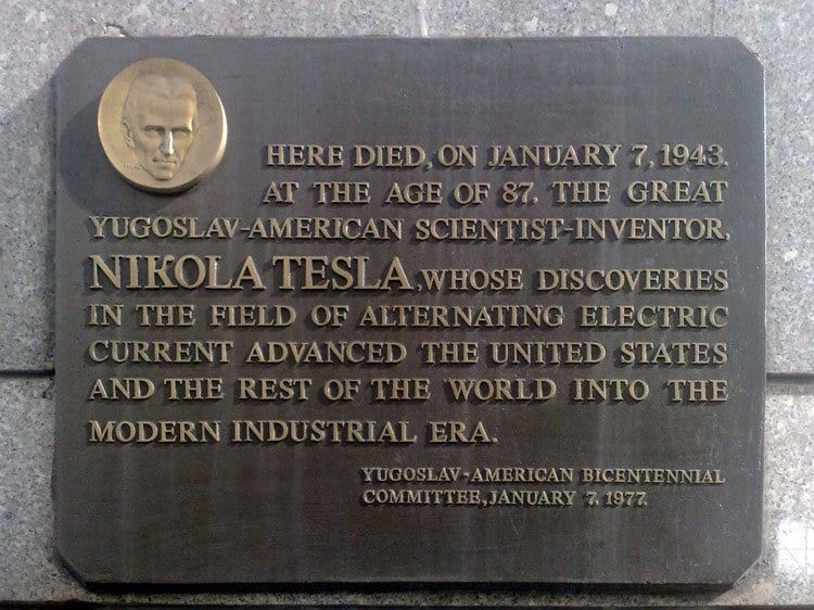 Nikola Tesla Death Plaque