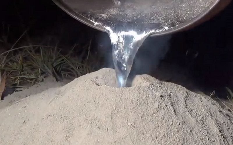 Molten Aluminum Poured into Ant Colony