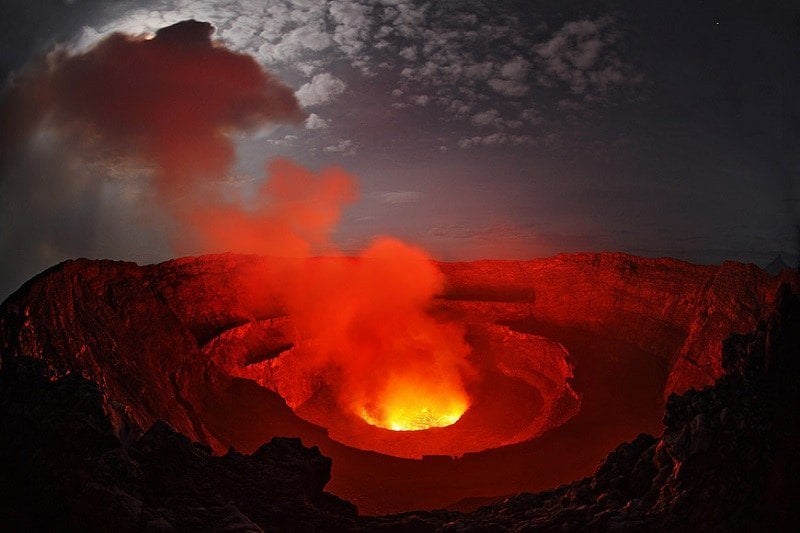 Aerial View of Erupting Volcano