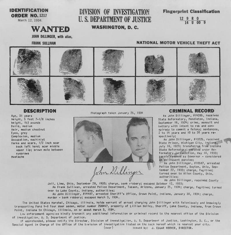 John Dillinger Wanted Poster