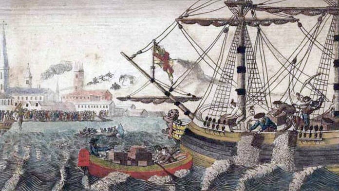 Men Dumping Tea Into Boston Harbor