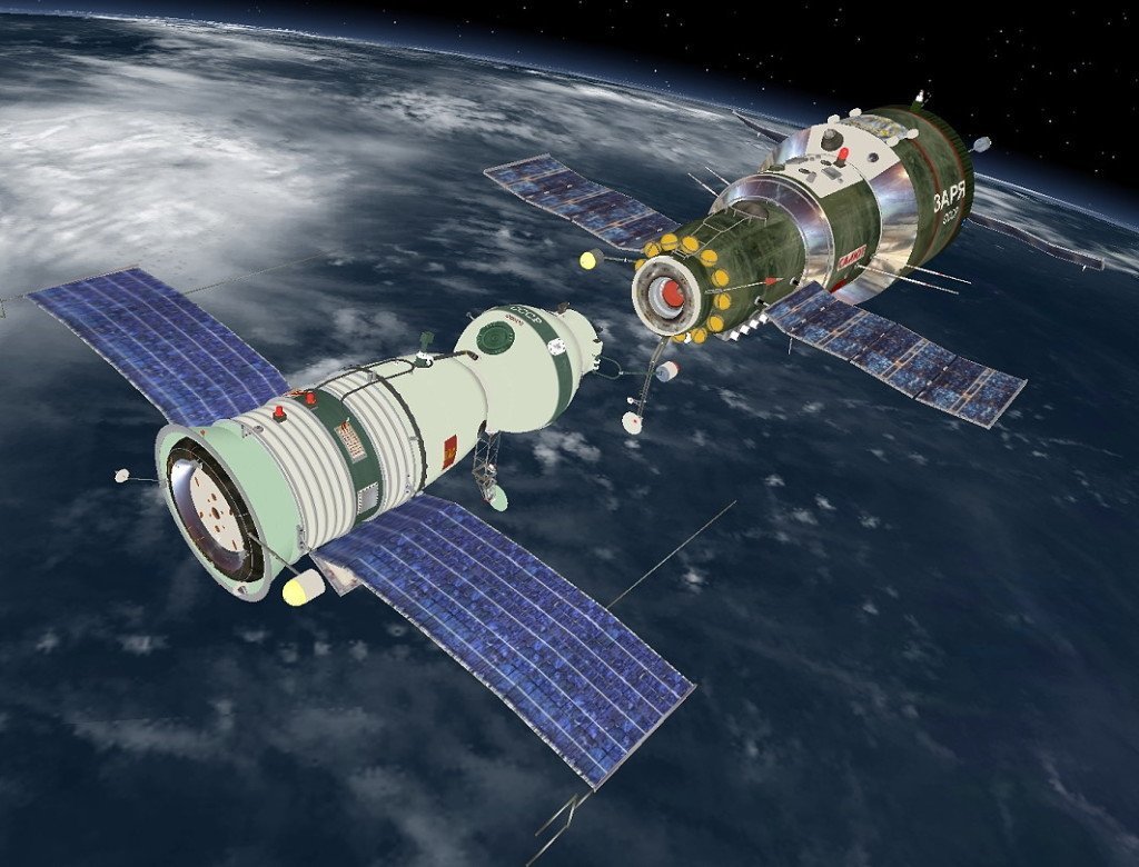 Soyuz and Salyut Docking in Space