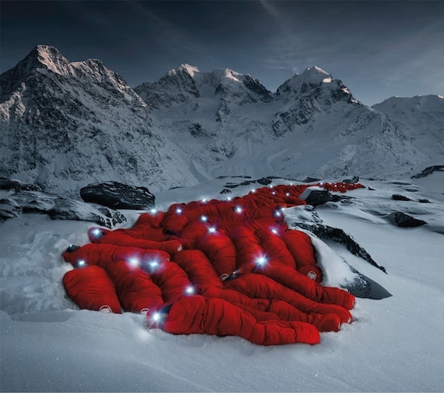 Sleeping Climbers Huddled On Matterhorn