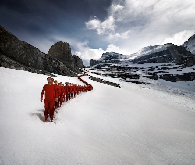 Chain of climbers on the Matterhorn