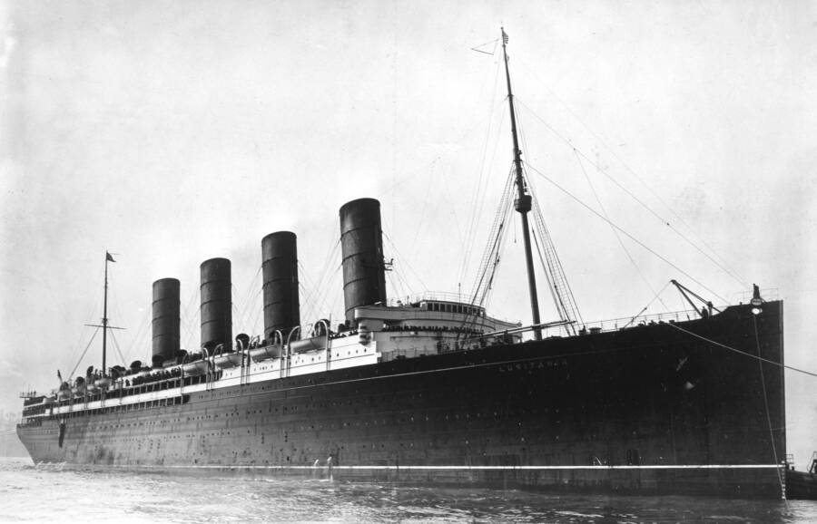RMS Lusitania Arriving In A Port