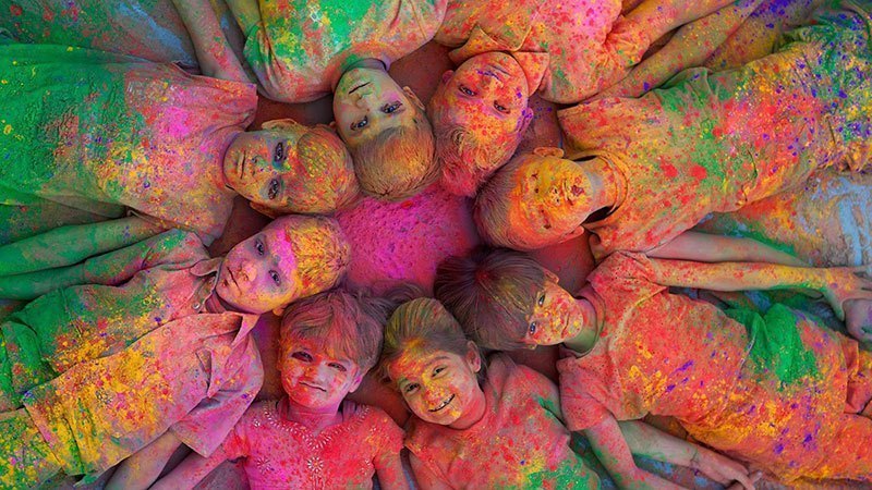 Children Attend Holi in India