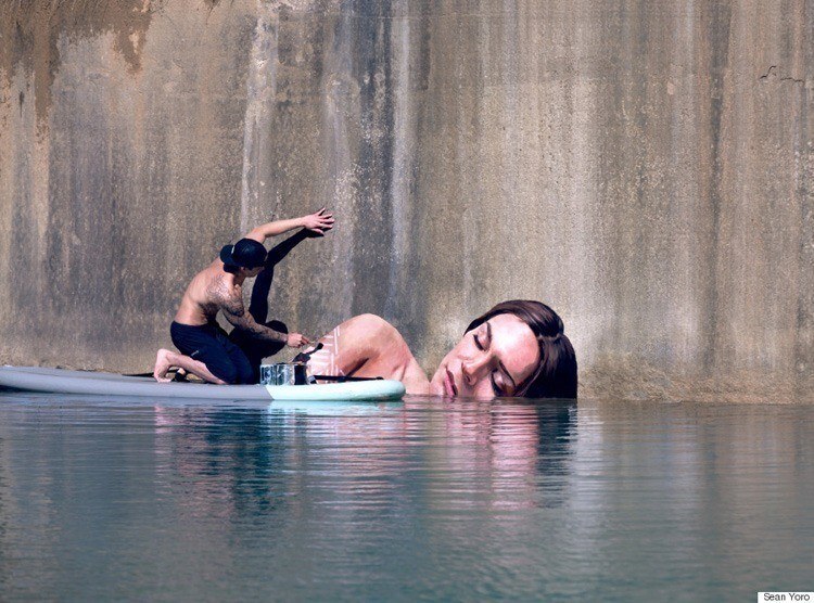 mysterious waterfront women painting stripes