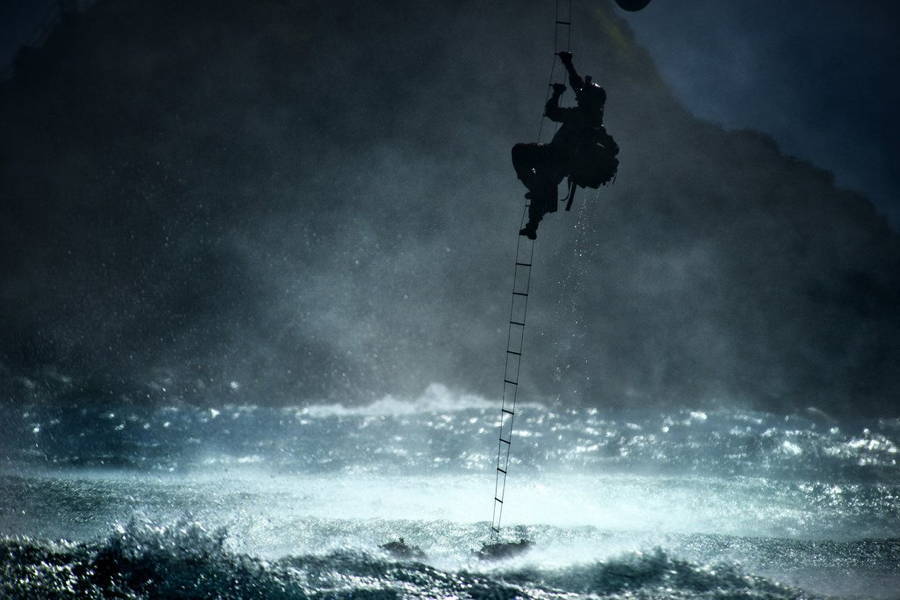 Soldier Ladder Helicopter Ocean