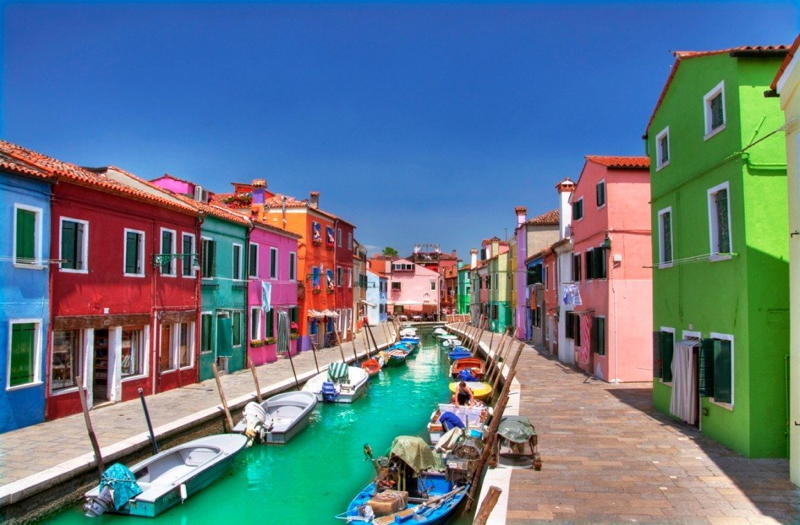 Burano Boats Canal Colors